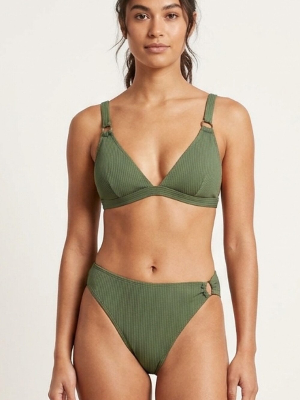 New Stunning Textured Olive Green Ribbed Bikini Swimsuit Set Womens XXL 2XL NWOT